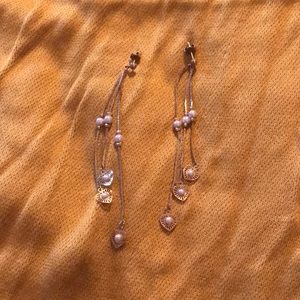 Gold colored and pearl heart drop earrings